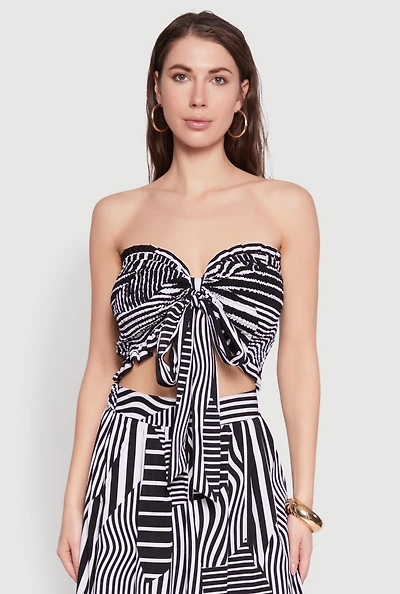 Womens Printed Pattern Tie Front Crop Top,
