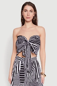 Womens Printed Pattern Tie Front Crop Top, Multi, Size M