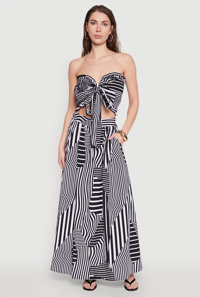 Womens Printed Pattern Tie Front Crop Top, Multi, Size M
