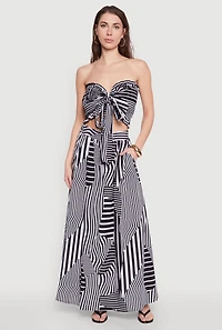 Womens Printed Pattern Tie Front Crop Top, Multi, Size M