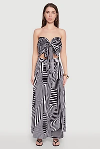 Printed Pattern Tie Front Crop Top