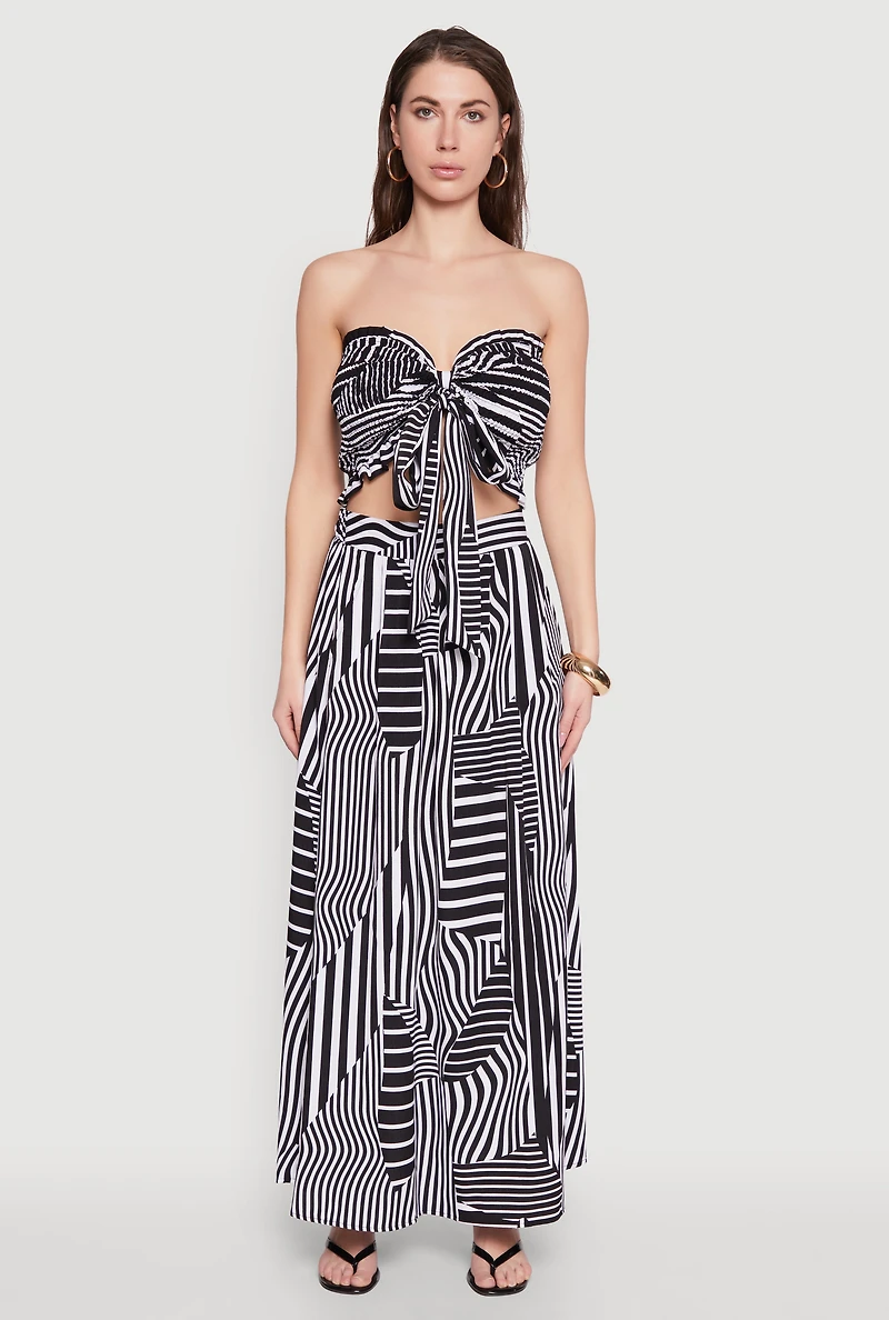 Printed Pattern Tie Front Crop Top