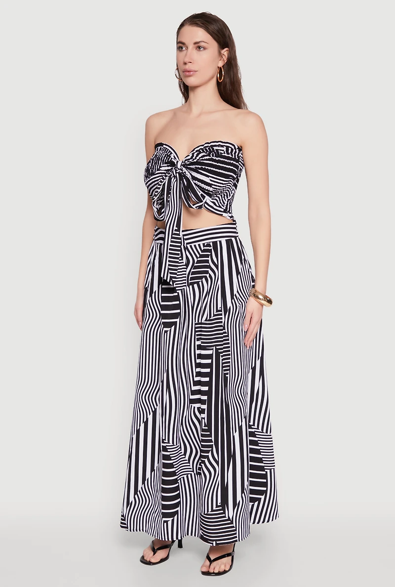 Printed Pattern Tie Front Crop Top