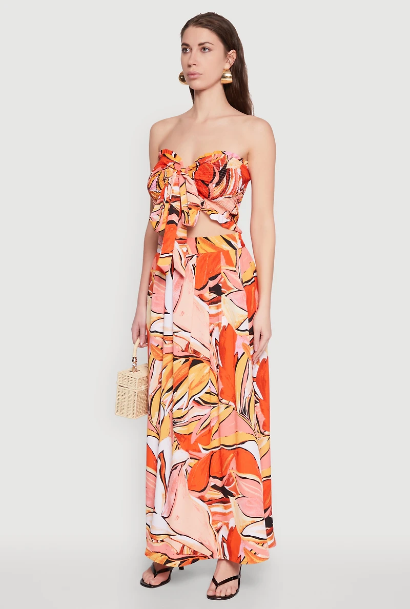 Womens Printed Pattern Tie Front Crop Top, Orange, Size L