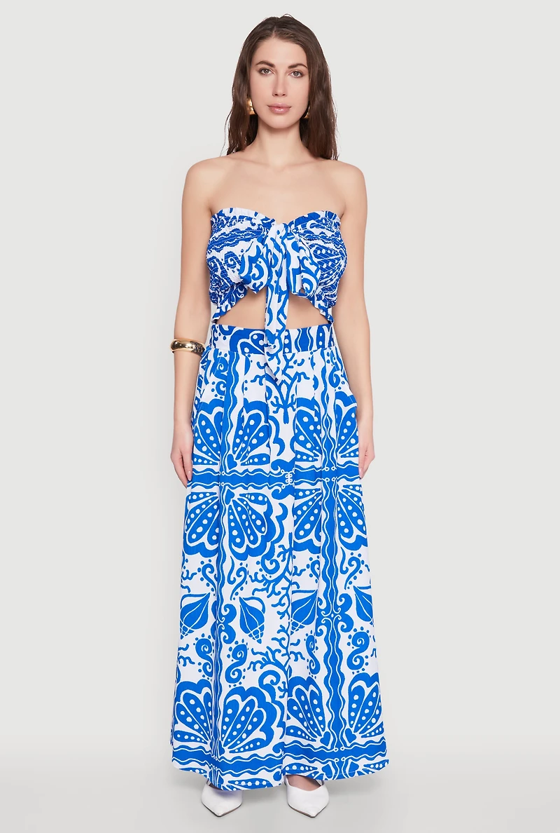Womens Printed Pattern Tie Front Crop Top,