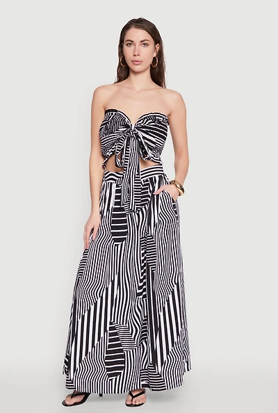 Womens Printed Pattern Pleated Maxi Skirt,
