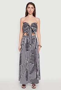 Womens Printed Pattern Pleated Maxi Skirt,