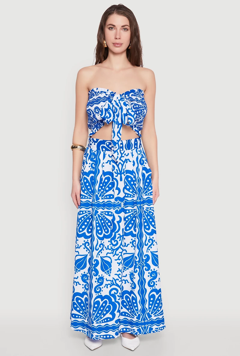 Printed Pattern Pleated Maxi Skirt
