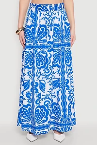 Womens Printed Pattern Pleated Maxi Skirt, Blue, Size S