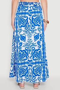 Womens Printed Pattern Pleated Maxi Skirt, Blue, Size S