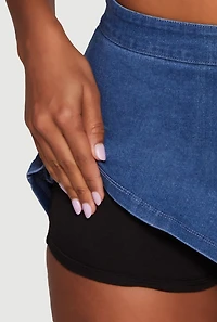 Womens Trendy Denim Mini Skirt with Side Slit, Blue, Size L