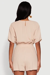 Womens Chic Gauze Knit Crew Neck Cropped Blouse with Dolman Sleeves,