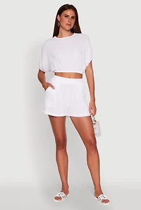 Womens Trendy Gauze Knit High Waisted Shorts, White, Size M
