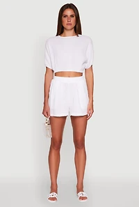 Womens Trendy Gauze Knit High Waisted Shorts, White, Size M