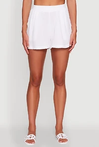 Womens Trendy Gauze Knit High Waisted Shorts, White, Size M