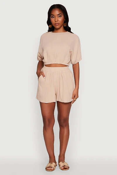 Womens Trendy Gauze Knit High Waisted Shorts,