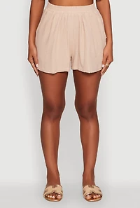 Womens Trendy Gauze Knit High Waisted Shorts, Khaki, Size L