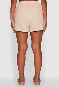 Womens Trendy Gauze Knit High Waisted Shorts, Khaki, Size L