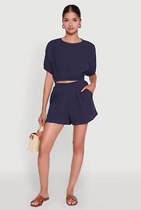 Womens Trendy Gauze Knit High Waisted Shorts, Blue, Size S