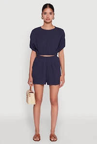 Womens Trendy Gauze Knit High Waisted Shorts, Blue, Size S