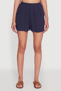 Womens Trendy Gauze Knit High Waisted Shorts, Blue, Size S