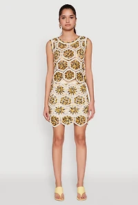 Womens Hexagon Geometric Crochet Sleeveless Top, Multi, Size S