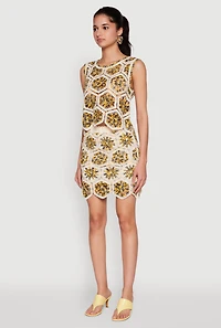 Womens Hexagon Geometric Crochet Sleeveless Top, Multi, Size S