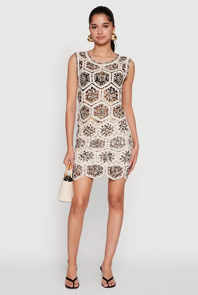 Womens Hexagon Geometric Crochet Skirt, Multi, Size M