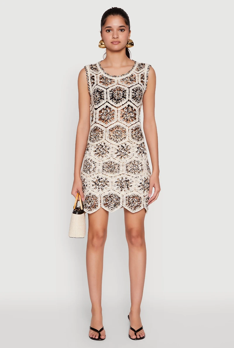 Womens Hexagon Geometric Crochet Skirt, Multi, Size S