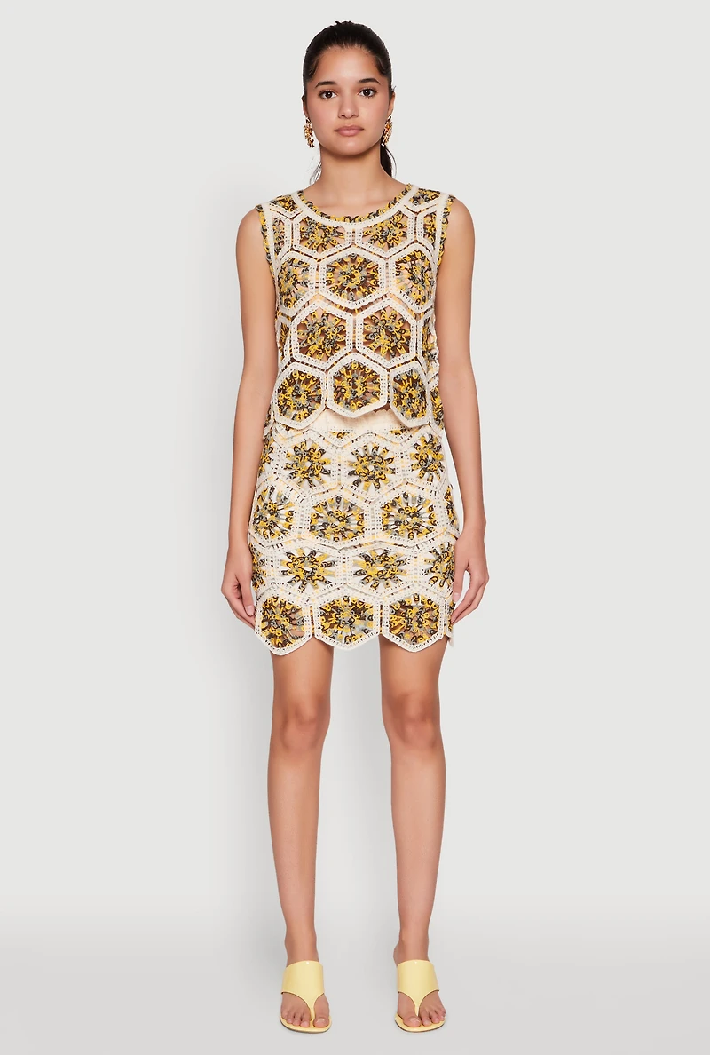 Womens Hexagon Geometric Crochet Skirt, Multi, Size M