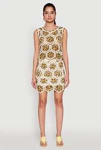 Womens Hexagon Geometric Crochet Skirt, Multi, Size M