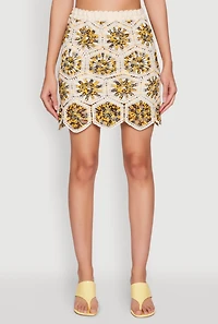 Womens Hexagon Geometric Crochet Skirt, Multi, Size M