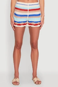 Womens Striped Crochet Shorts, Multi,