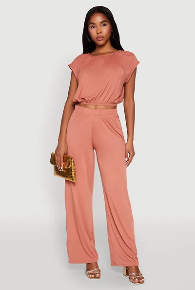 Womens High Waist Wide Leg Pants, Pink, Size L