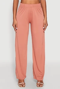 Womens High Waist Wide Leg Pants, Pink, Size L