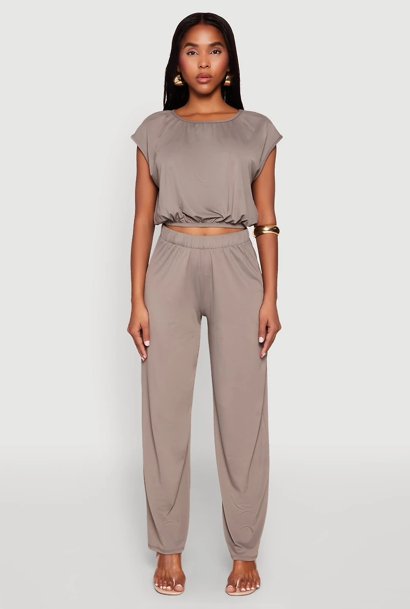 Womens High Waist Wide Leg Pants, Grey, Size M