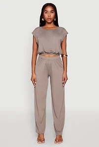 Womens High Waist Wide Leg Pants, Grey, Size M