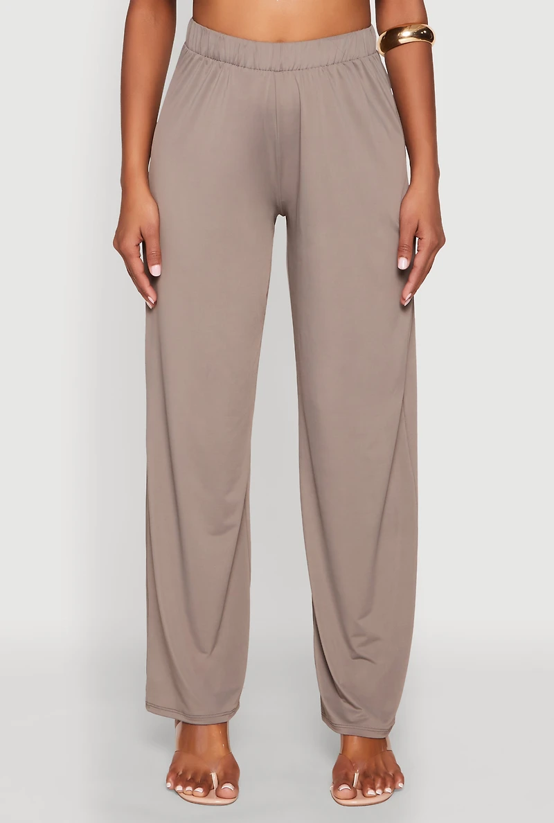 Womens High Waist Wide Leg Pants, Grey, Size M