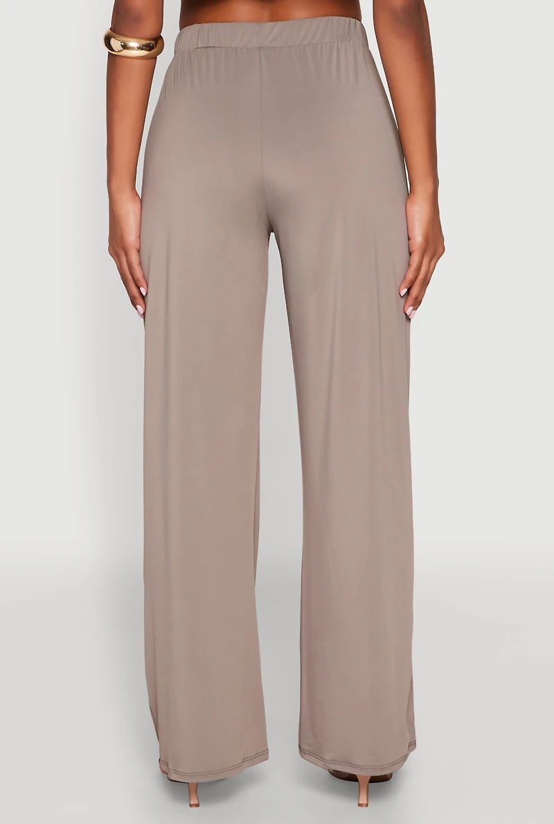 Womens High Waist Wide Leg Pants, Grey, Size M