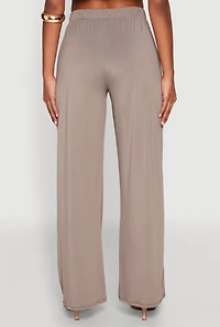 Womens High Waist Wide Leg Pants, Grey, Size M