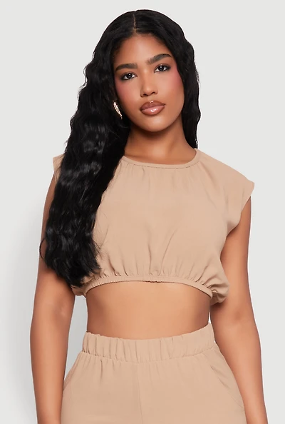 Womens Airy Dolman Sleeve Crop Top, Beige, Size M