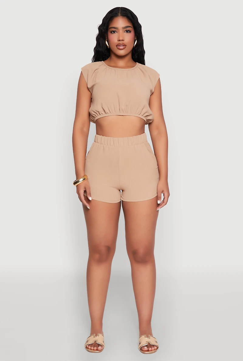 Womens Airy Dolman Sleeve Crop Top, Khaki, Size L