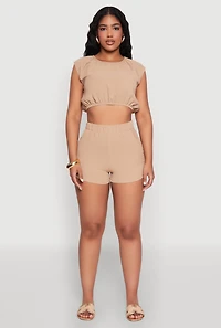 Womens Airy Dolman Sleeve Crop Top, Khaki, Size L