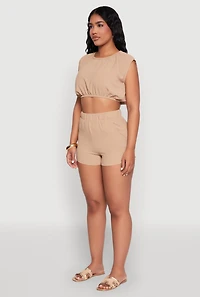 Womens Airy Dolman Sleeve Crop Top, Khaki, Size L