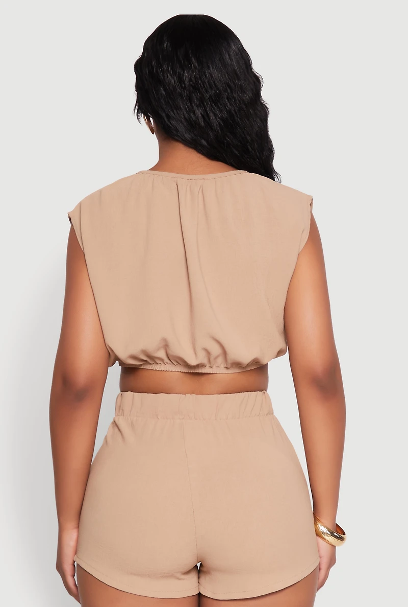 Womens Airy Dolman Sleeve Crop Top, Khaki, Size S