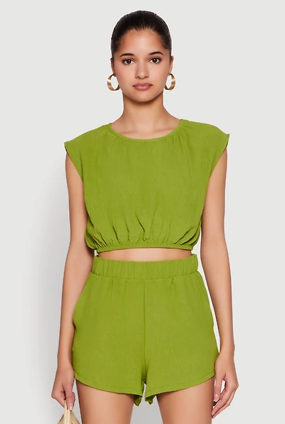 Womens Airy Dolman Sleeve Crop Top, Green, Size S
