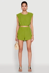 Womens Airy Dolman Sleeve Crop Top, Green, Size S