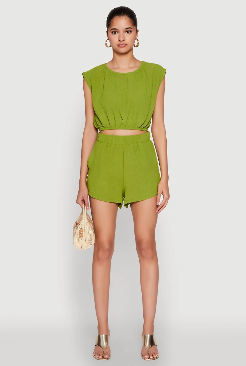 Womens Airy Dolman Sleeve Crop Top, Green, Size M