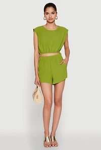 Womens Airy Dolman Sleeve Crop Top, Green, Size S