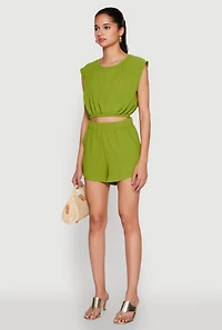 Womens Airy Dolman Sleeve Crop Top, Green, Size S